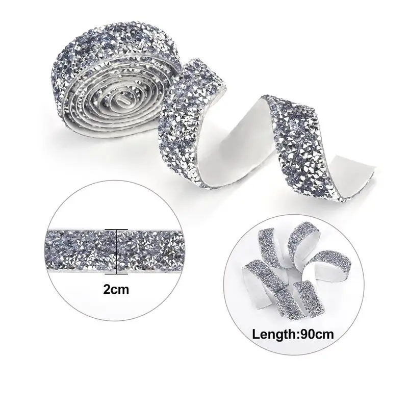 1Yard 2cmSelf-Adhesive Gold Crystal Rhinestone Tape Trim Applicator Shoes Dresses Decoration Rhinestones Ribbon Roll Crafts ﻿