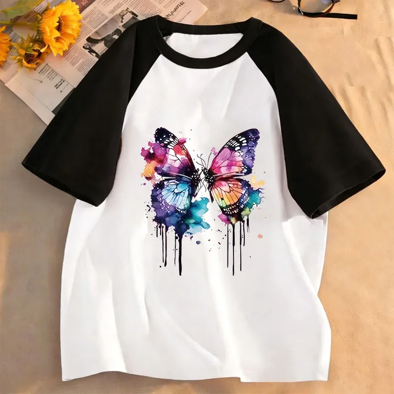 Retro Butterfly T-Shirt Printed T Shirt Girls' Summer Spring Vintage Short Sleeve Tops T-Shirts Cute Girls Clothing