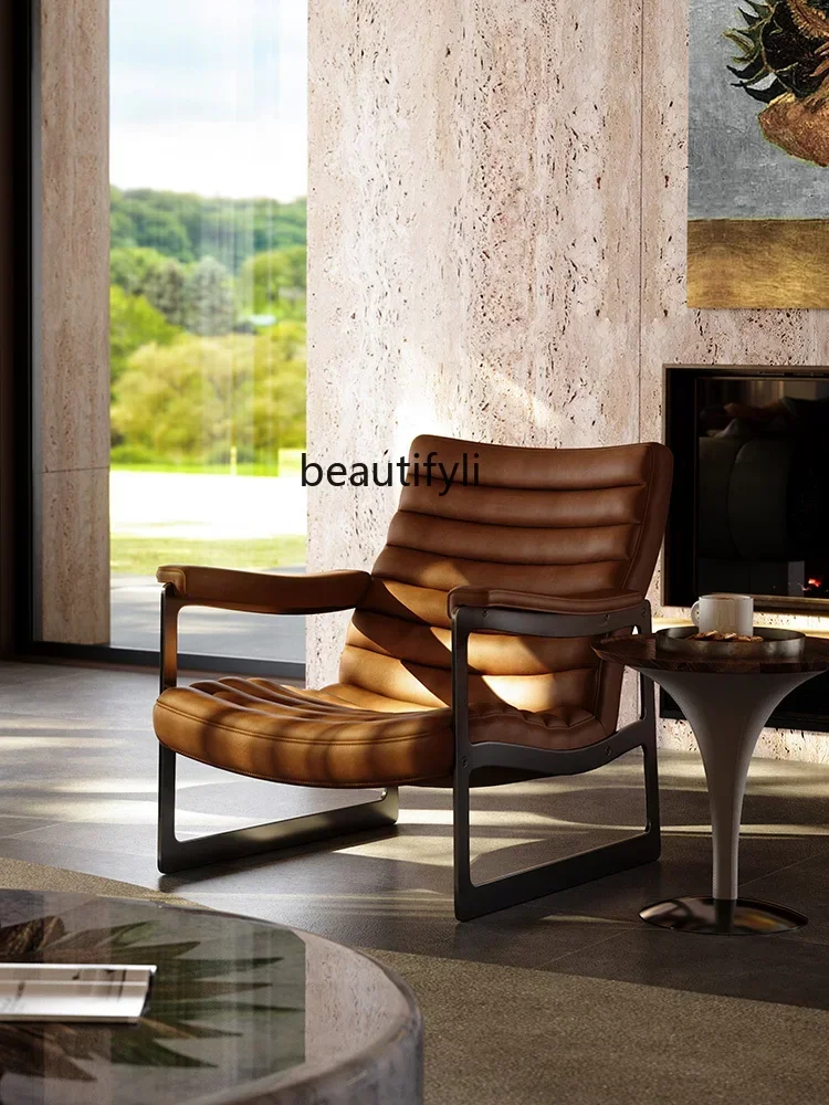 L lt Single sofa chair Modern style living room single chair Designer full leather leisure chair