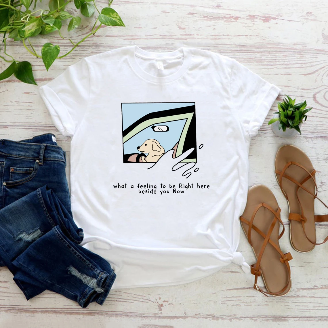 Hond Meme T-shirt Wat Een Gevoel Om Hier Naast Je Nu Tshirt Hond Minnaar Tees Vrouwen T shirts Korte Mouw Casual Tops