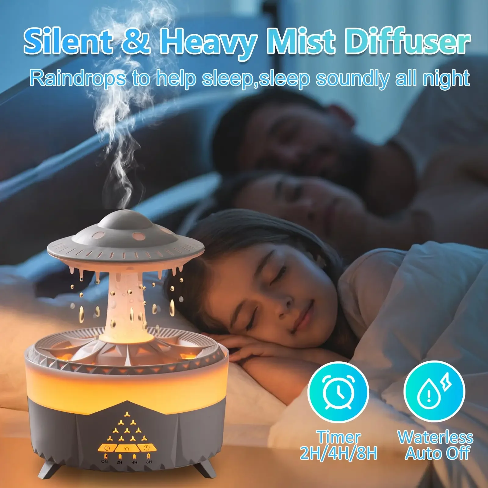 

Rain Cloud Night Light humidifier with raining water drop sound and 7 color led light essential oil diffuser aromatherapy