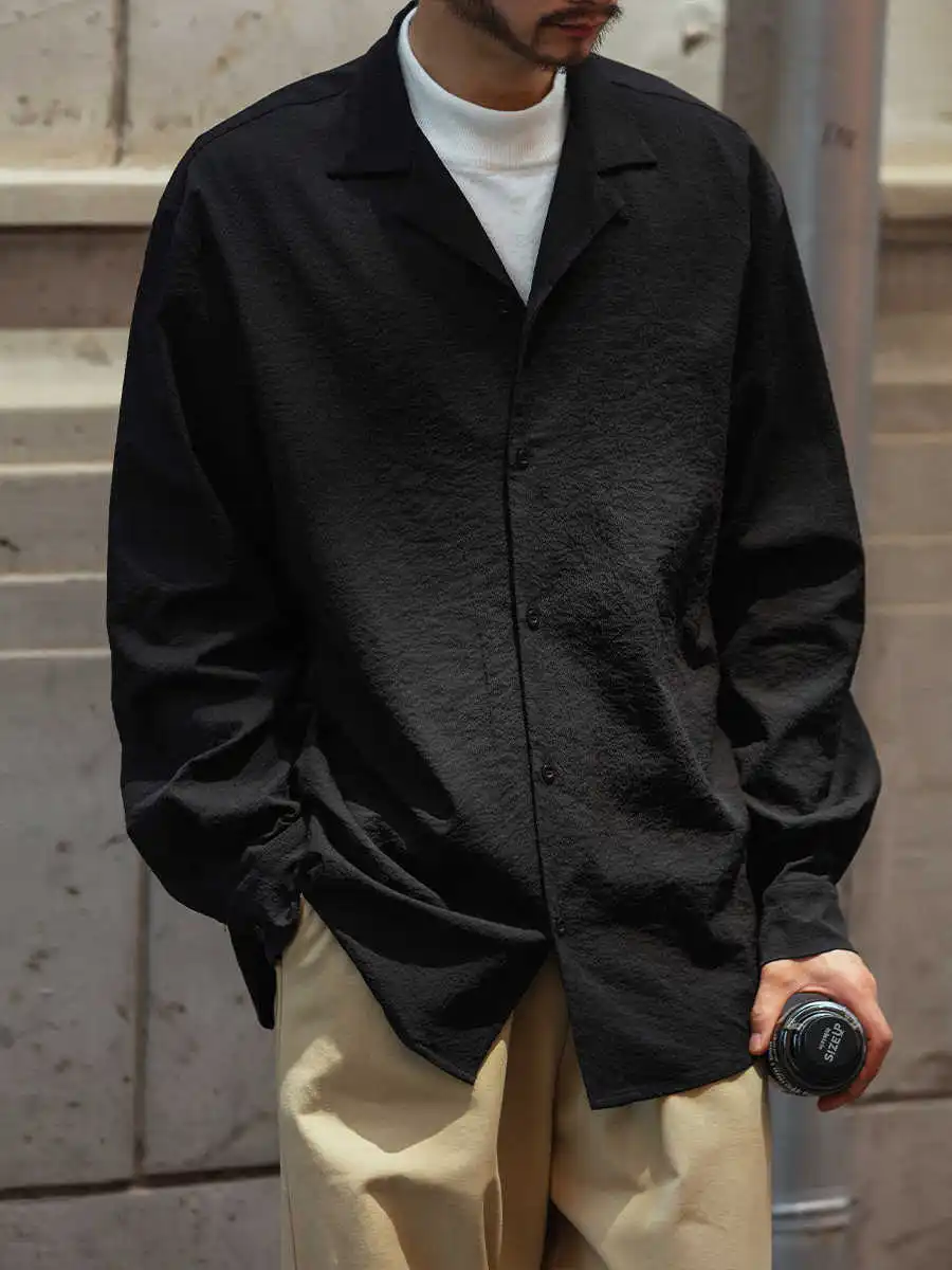 

Loose Cuban Collar Long Sleeve Vintage Shirt Men Women Spring Autumn Japanese Style Fashionable Outerwear Youth Culture