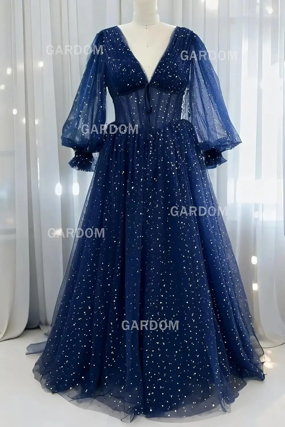 Glitzernde, sternenklare A-Linie-Abschlussballkleider aus Tüll mit Ärmeln für Teenager, langes Ballkleid mit Puffärmeln, formelles Abendkleid mit Taschen