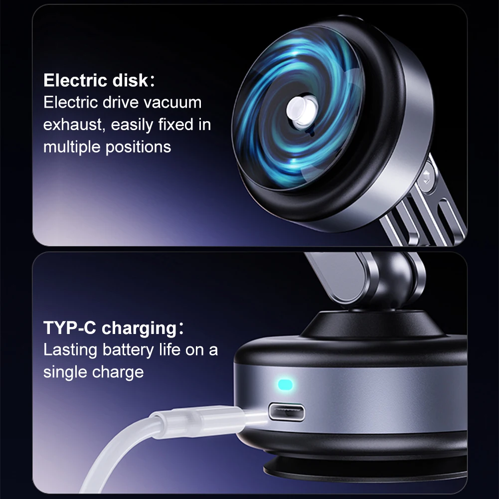 Para magsafe inteligente montagem do carro dobrável magnético adsorção a vácuo ventosa suporte elétrico vácuo giratória para iphone