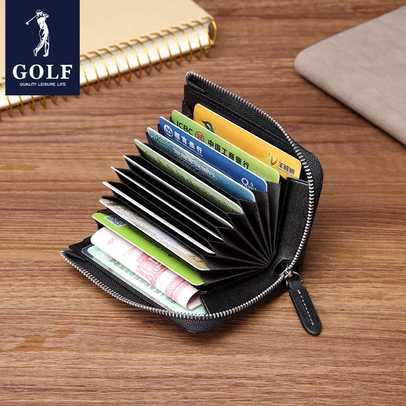 GOLF Leather Card Holder Men Gentleman Wallet with Zipper Bank Business Id Card Organizer Money Clip Coin Pouch Handbags Simple