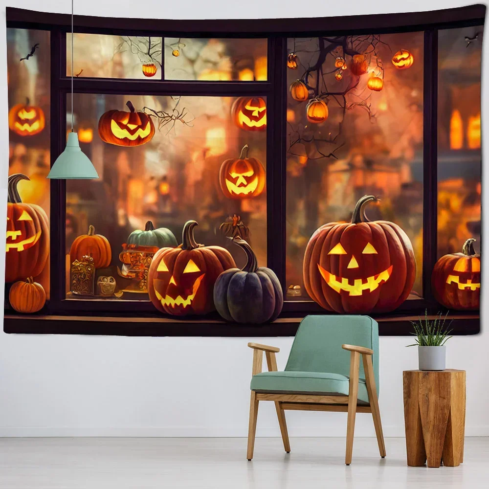 Halloween Horror Forest Pumpkin Bat Tapestry Home Living Room Bedroom Wall Decoration Festival Background Poster