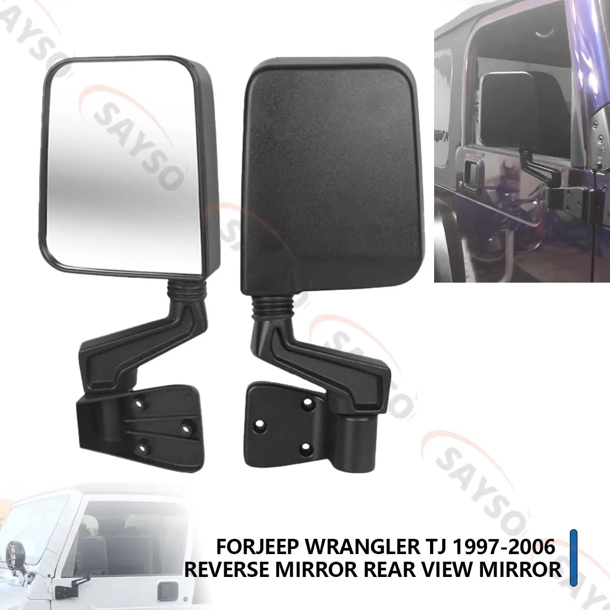 

Black Side View Mirror Kit For Jeep Wrangler TJ 1996 1997 1998 1999 2000-2006 Front Left Right Door Rear View Side Mirrors