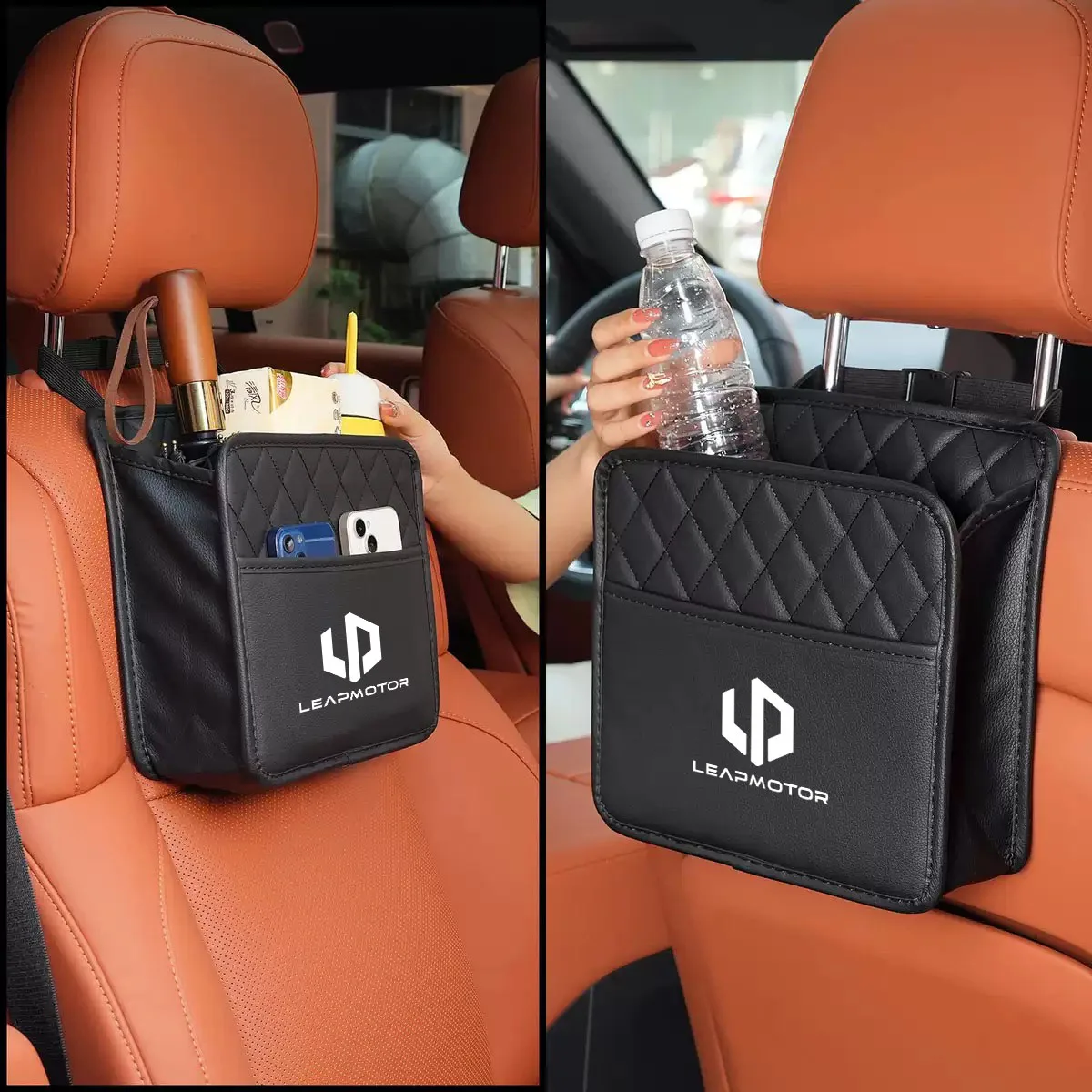 

Car Storage Bag Hanging Seat Back Tissue Water Cup Holder PU Leather For Leapmotor Leap Motor T03 S01 C11 C01 Reev Accessories