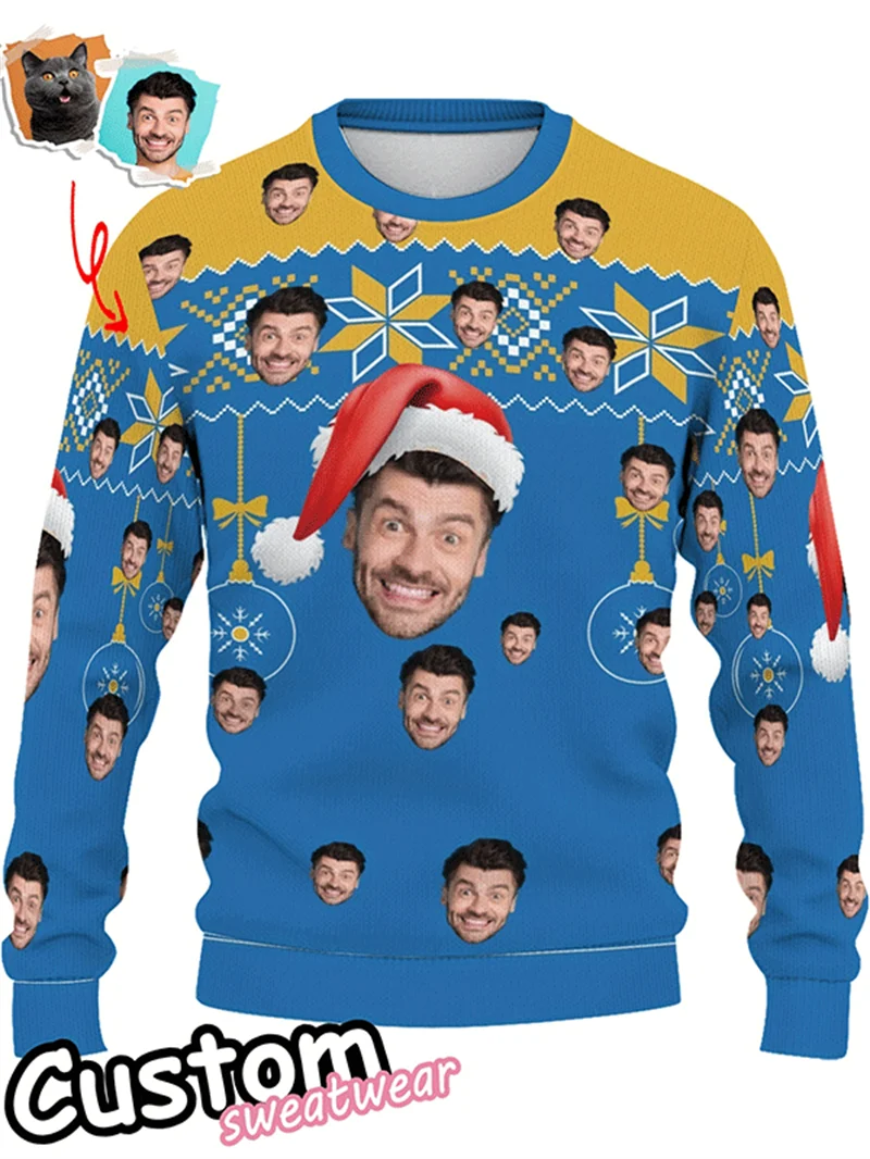 Christmas Custom Pictures 3D Print Sweatshirts Customized DIY Funny Santa Claus Graphic Round Neck Hoodies Fashion Mens Clothing