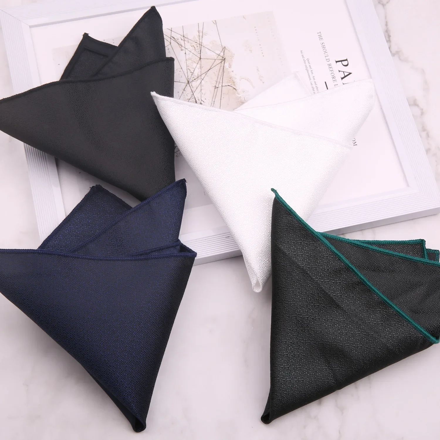 23CM Solid Polyester Handkerchiefs Korean Version Men's Navy Black Pocket Square Suit Accessories Hanky Father's Day Gift