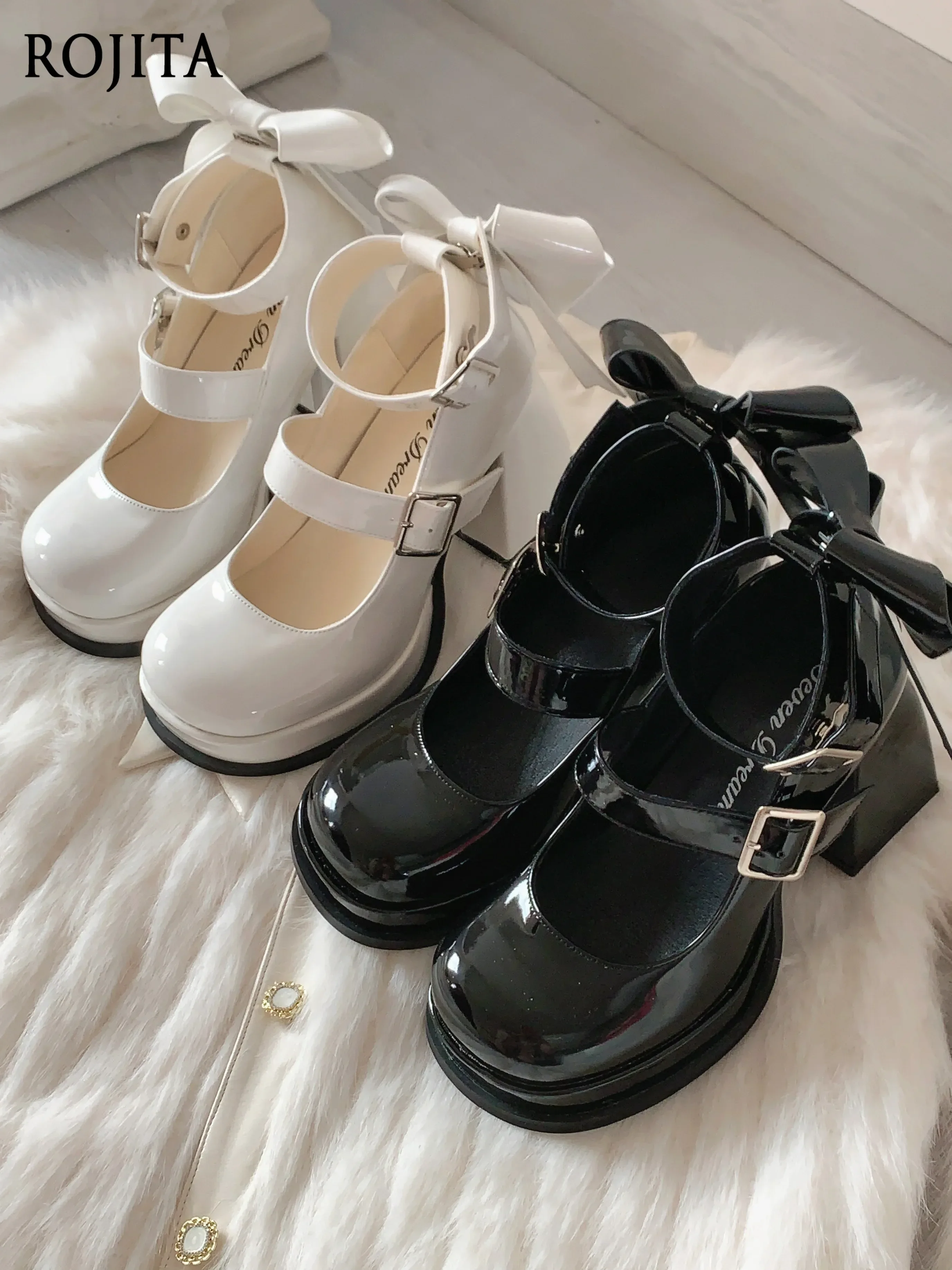 

Original Lolita Round Head Mary Jane Shoes Women's 2025 Autumn New Waterproof Platform High Heels Patent Leather Chunky Heel