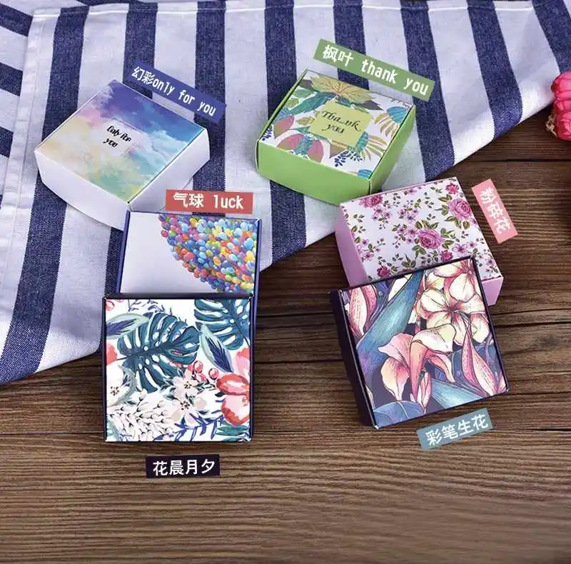 100pcs Small Paper Handmade Soap Boxes Flower Printed Party Present Gift Packaging Box Sweet Birthday Wedding Favor Boxes