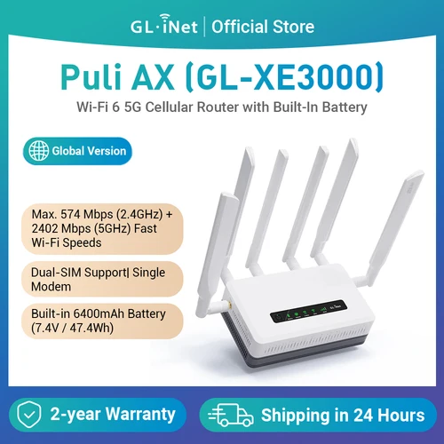 Imagen 1 del producto GL.iNet GL-XE3000(Puli AX)Wi-Fi 6 5G Enrutador celular con batería