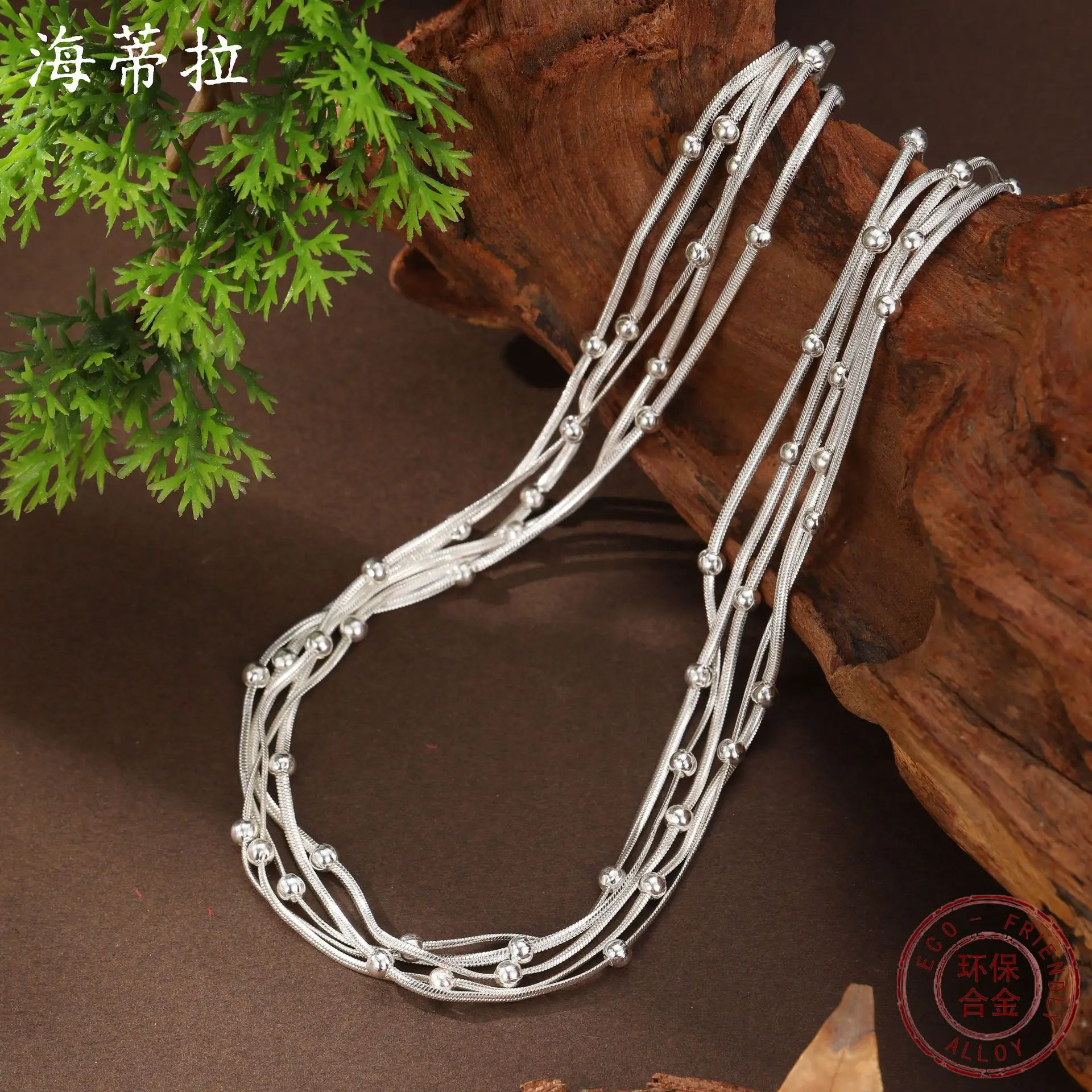 Hot-selling five-layer snake bone bead necklace, high-end stacking effect women's gold and silver two-color magnetic buckle neck