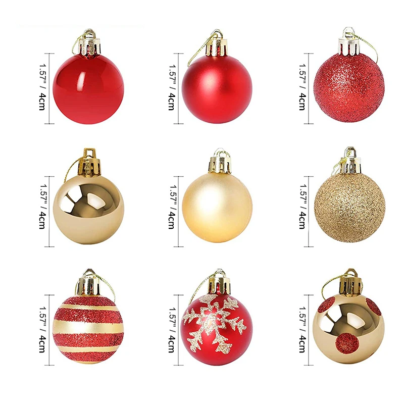 50pcs Christmas Ball Decoration Gift Box Electroplated Red Gold Ball Christmas Tree Pendant Painted Ball Xmas Garland Decoration