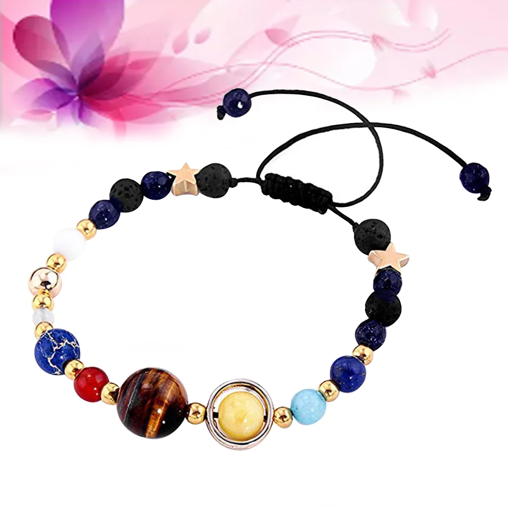 Natural Stone Beads Bracelets Solar System Adjustable Bangle Eight Planets Friendship