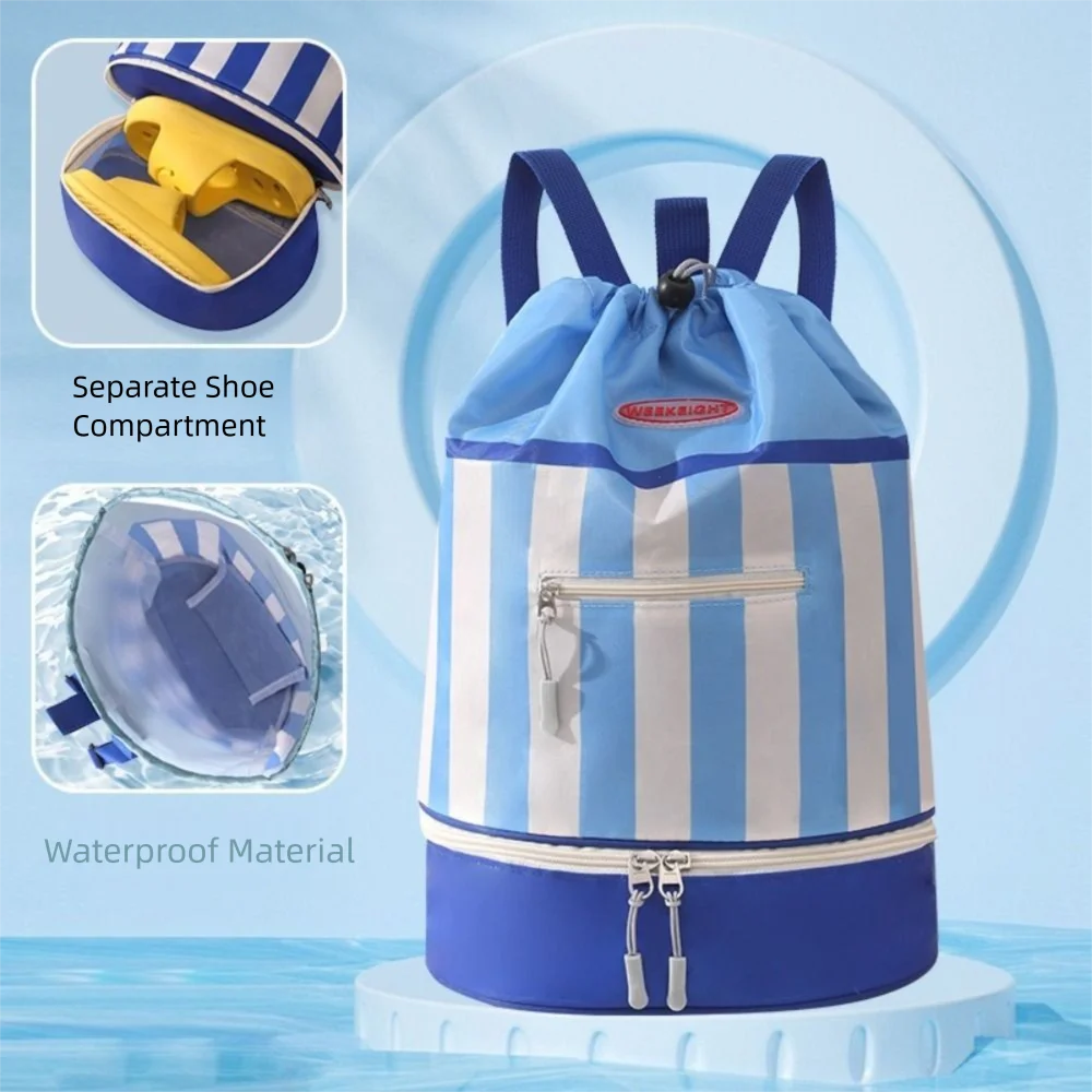 Zaino da nuoto per bambini con separazione asciutta/bagnata Borsa da spiaggia leggera di grande capacità Zaino da spiaggia impermeabile a righe