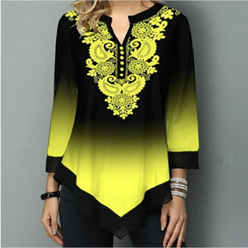 Shirt Women Spring Summer Blouse 3/4 Sleeve Casual Printing Female Fashion Shirt Tees Tops  5XL StreetShirt