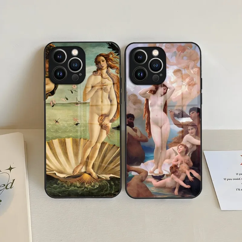 Art Painting The-Birth-Of-Venus Phone Case Tempered Glass For IPhone 13 14 12 11 Pro XS Max Plus Mini X XR 8 7 6s SE2020 Cover