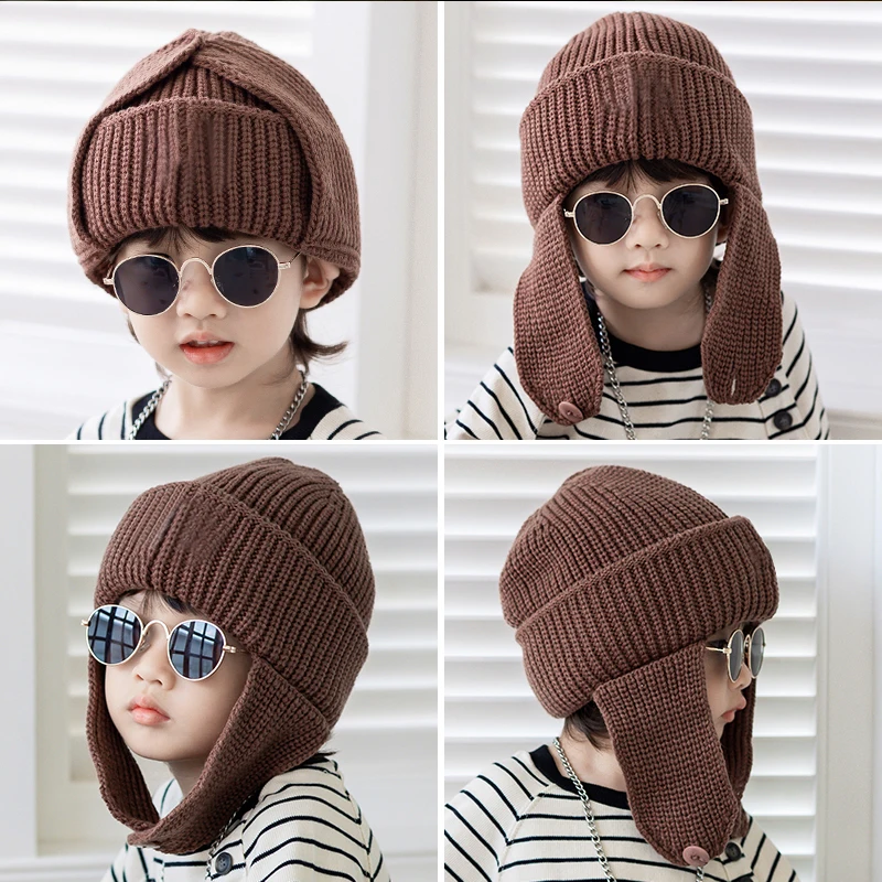 

Winter Children Woolen Hat Kids Scarf Hoodie Beanie Fashion Baby Ear Protection Knitted Hats 1-6year Boy Girl Warm Earmuffs Cap