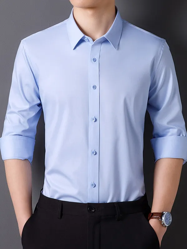 

Men's Stand Fit Long Sve irt Fall New Sle Tee-Proof Busin Pure Color Gentleman Waterproof Oil-resistant Stain-...