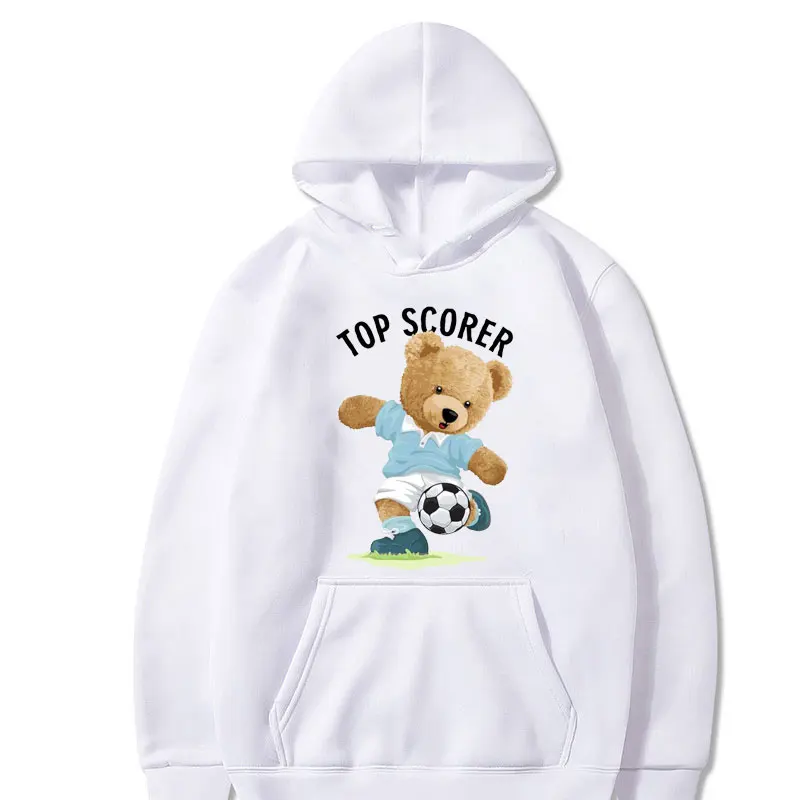 Teddy bear movement style Graphic Sweatshirt TOP SCORED Teddy Bear Play football Hoodies Autumn Man Women's Hipster Pullovers