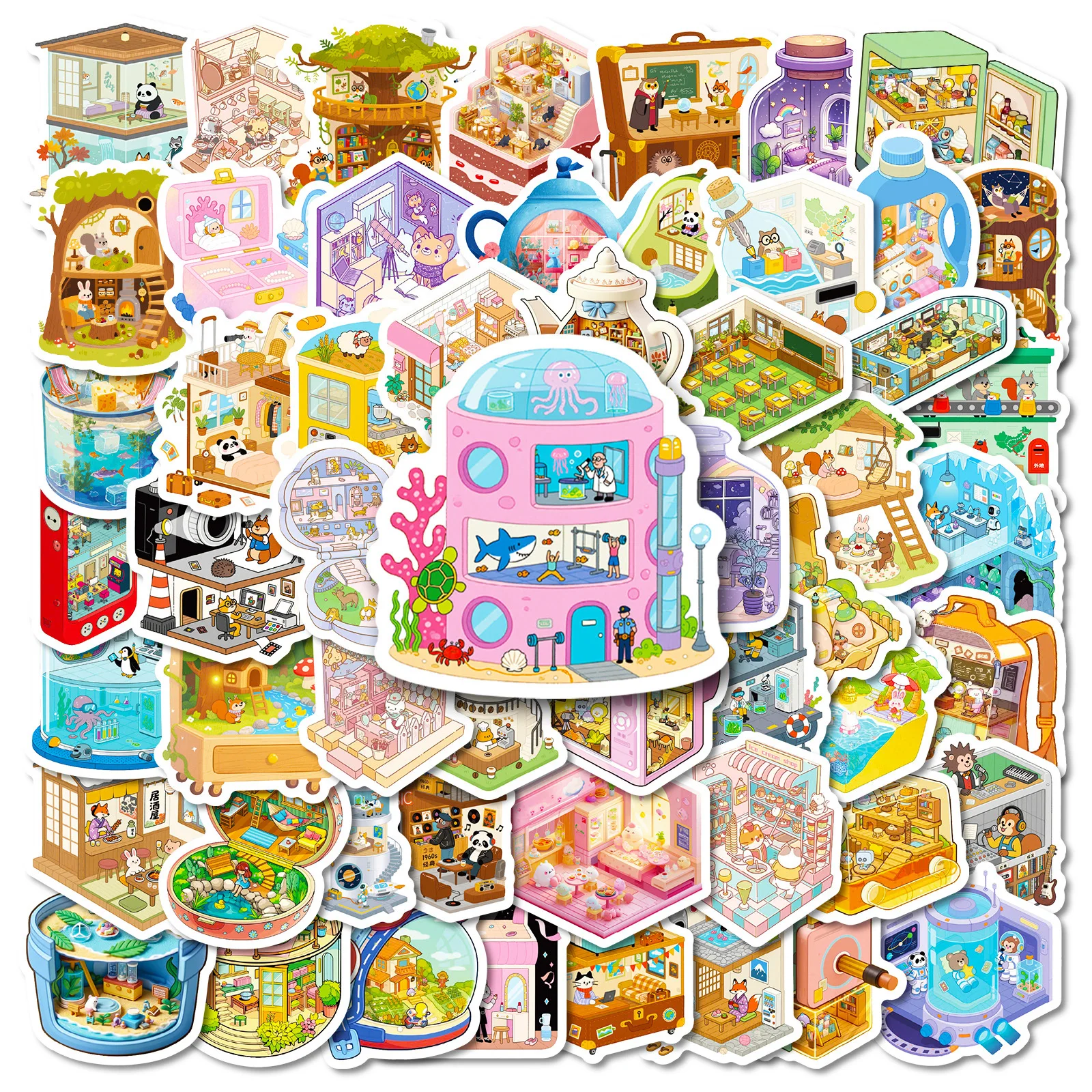 

56PCS Cartoon Animal World Graffiti Sticker DIY Mobile Phone Case Tablet Decorative Water Cup Waterproof Sticker Toys Gifts