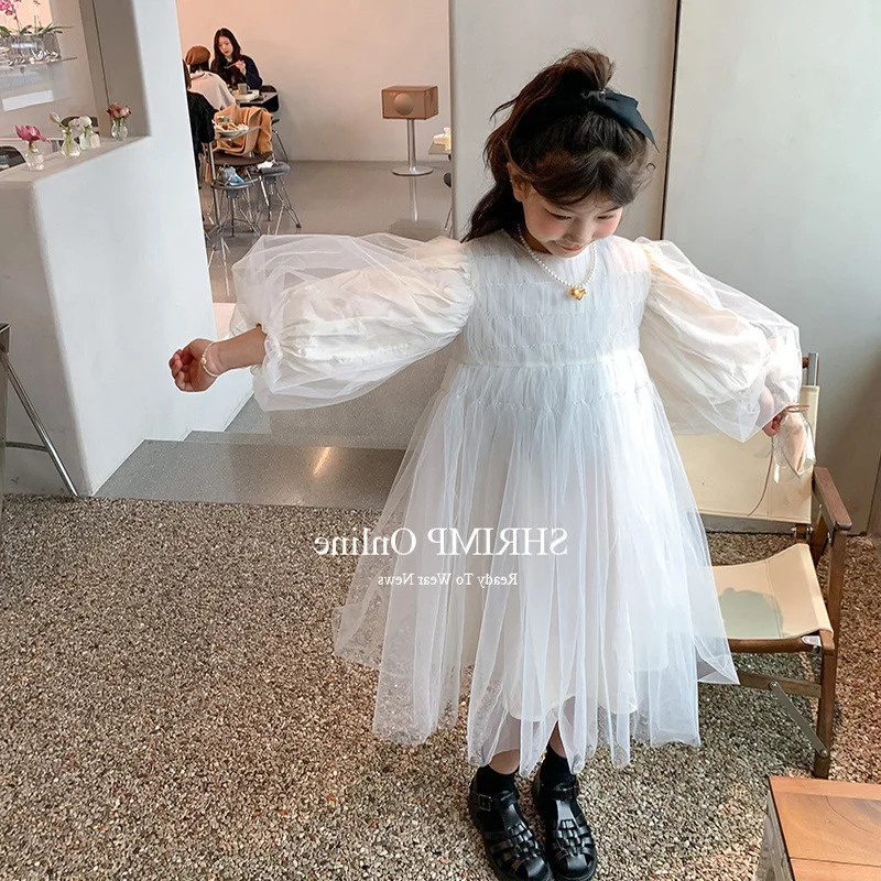 Girl Dress Kids Baby Party Birthday Evening Gown 2023 Beige Spring Autumn Cotton Performance  Flower Girl Dress Children Clothin