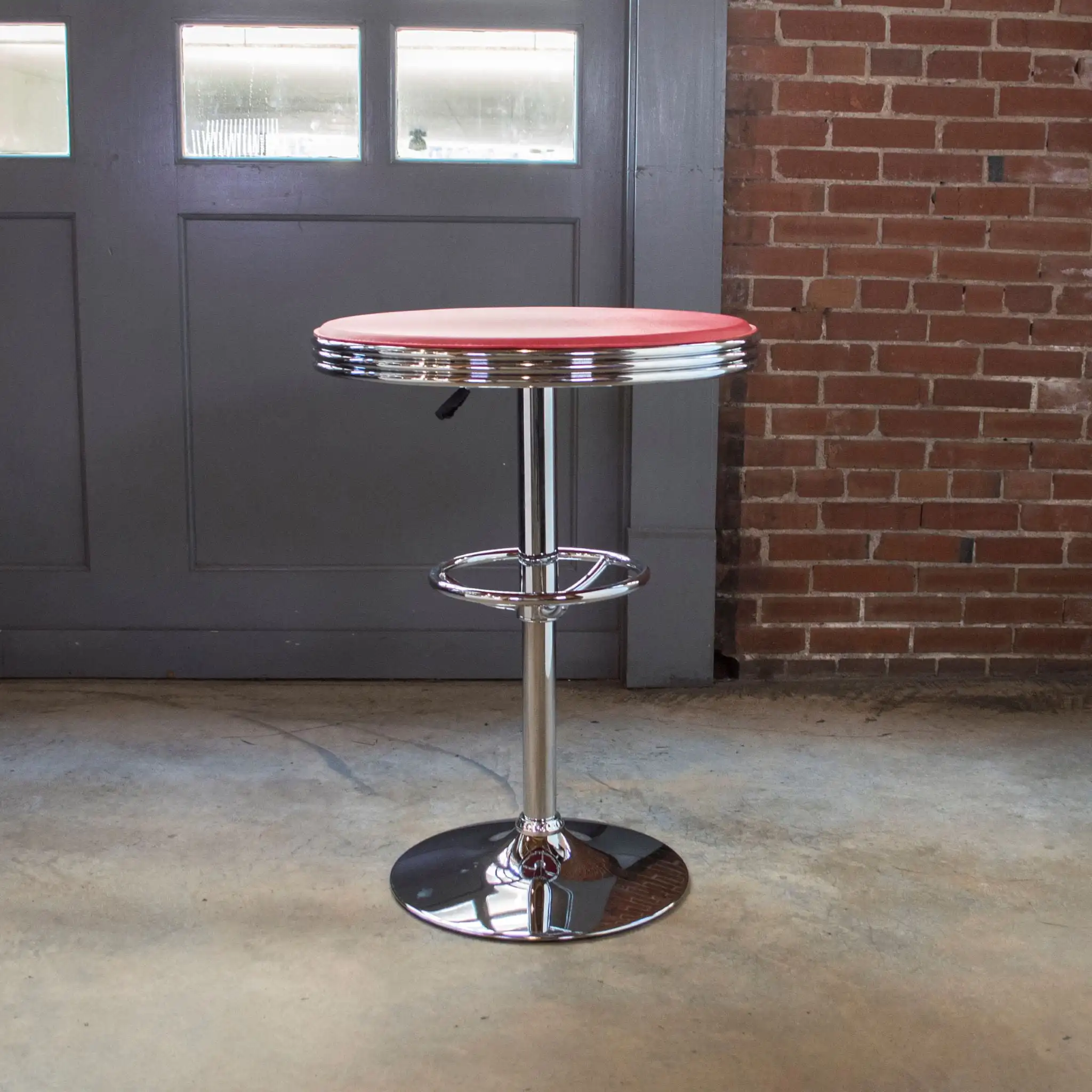 Adjustable Red Vinyl Finish Top Retro Soda Shop Round Pub Bar Table