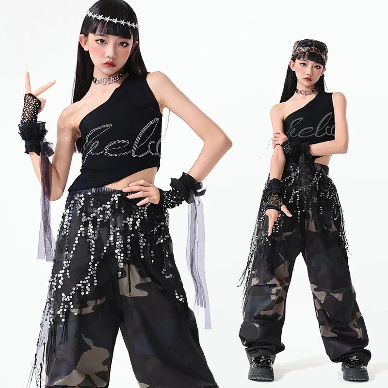 여름 볼룸 댄스 슈트 그룹 재즈 댄스 의류 키즈 힙합 댄스 의상 스트리트웨어 무대 Kpop Rave Outfits SL13257