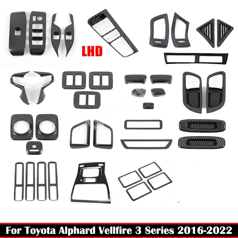 LHD For Toyota Alphard Vellfire 30 Series 2016-2022 ABS carbonfiber look interior Accessories window handbrake Seat memory cover
