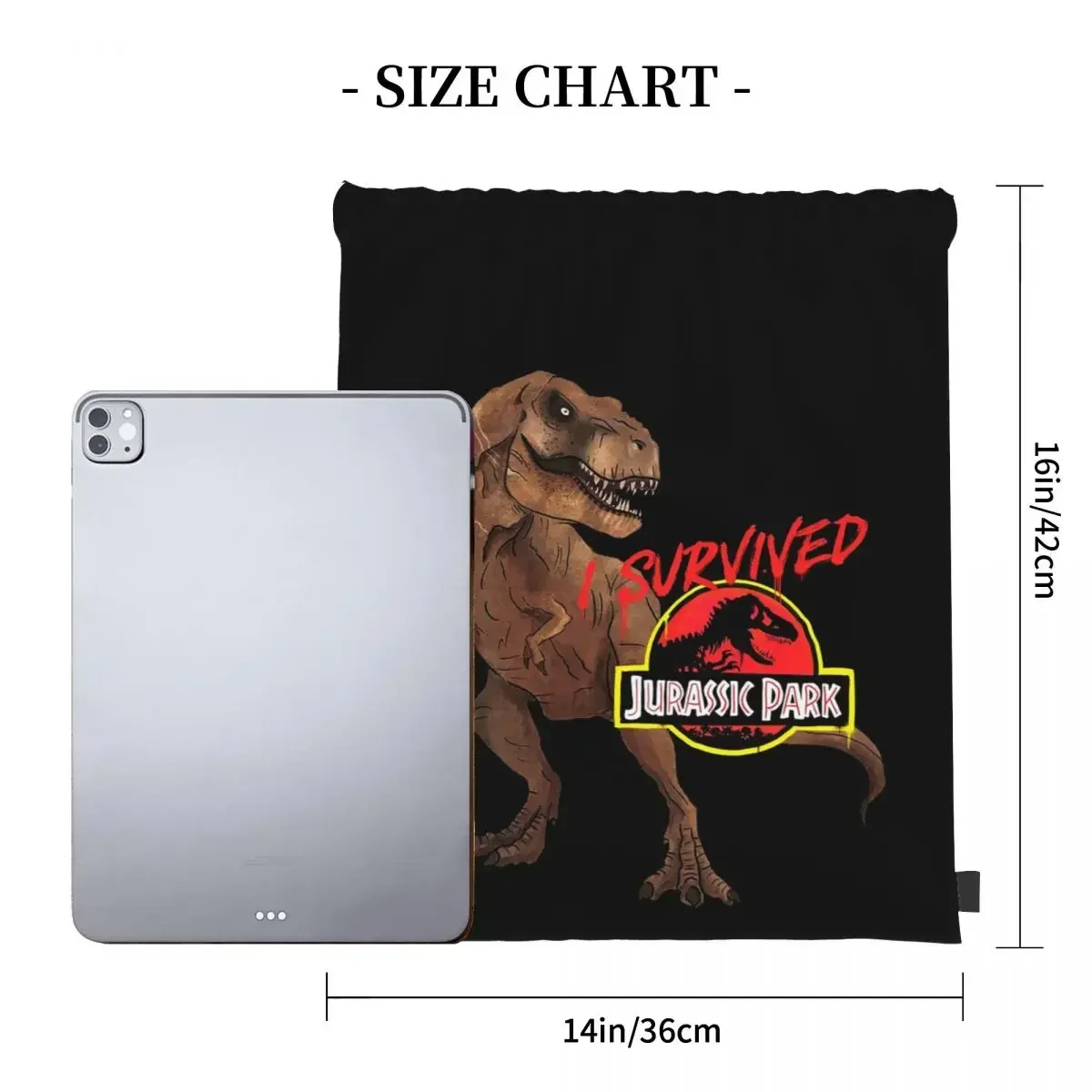 I Survived Jurassic Park Backpacks Casual Portable Drawstring Bags Drawstring Bundle Pocket Sundries Bag BookBag For Man Woman