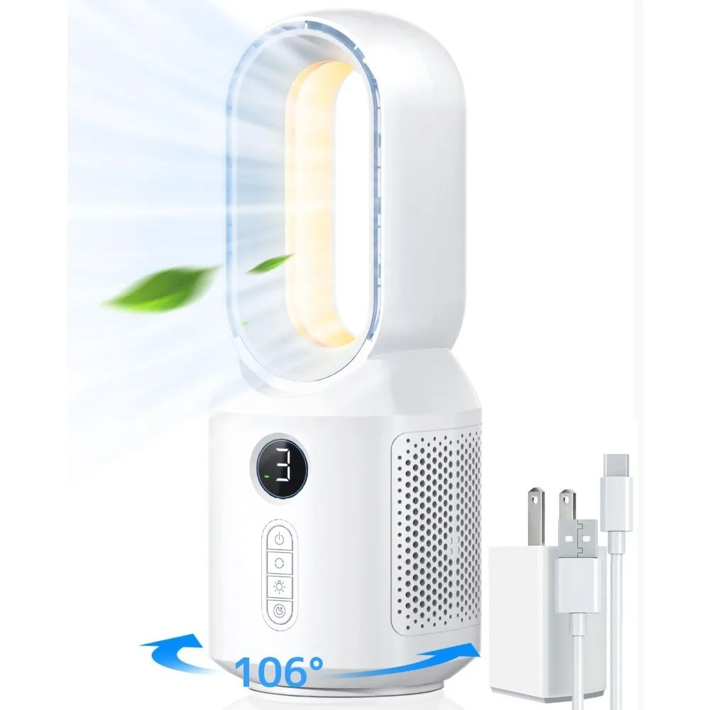 

HAOYUNMA Desk Fan, 106° Oscillating Fan for Indoors,Bladeless Fan with 3 Speeds, Small Office Fan with LED Lightr