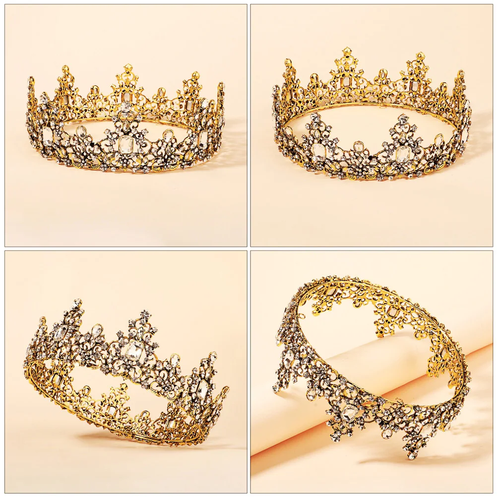 

1Pcs Baroque Round Crown Headband Vintage Rhinestone Tiara Elegant Bridal Wedding Anniversary Party Hairband Baroque Round Crown