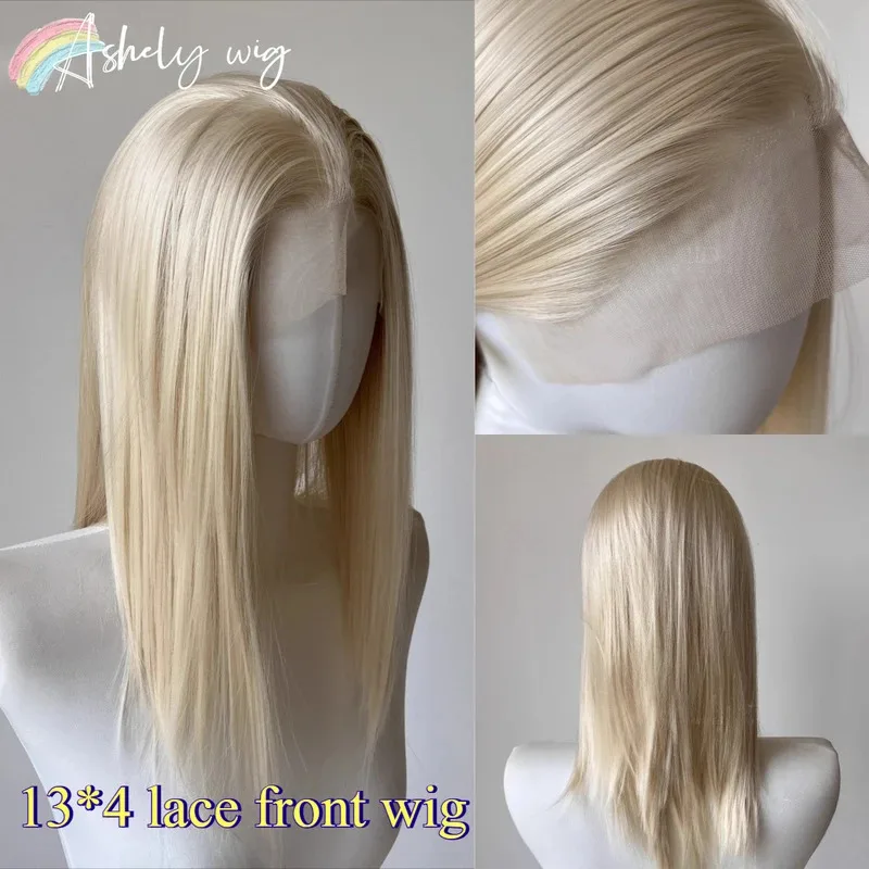 

Платиновый парик 13*4 Парик фронта шнурка Природа 16 дюймов Средняя длина Передние парики шнурка Прямой природный вид Мягкий фронтальный парик Ежедневное использование