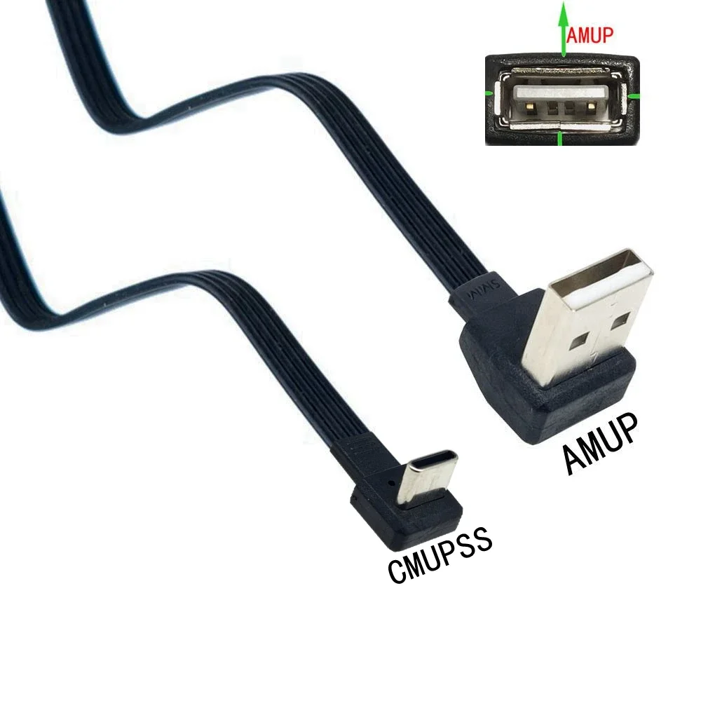 Miękki, kątowy, elastyczny kabel taśmowy 2.0, krótki, płaski, kolanko USB do męskiego złącza kabla ładującego typu C 0,1 m 0,2 m — zdjęcie produktu 2