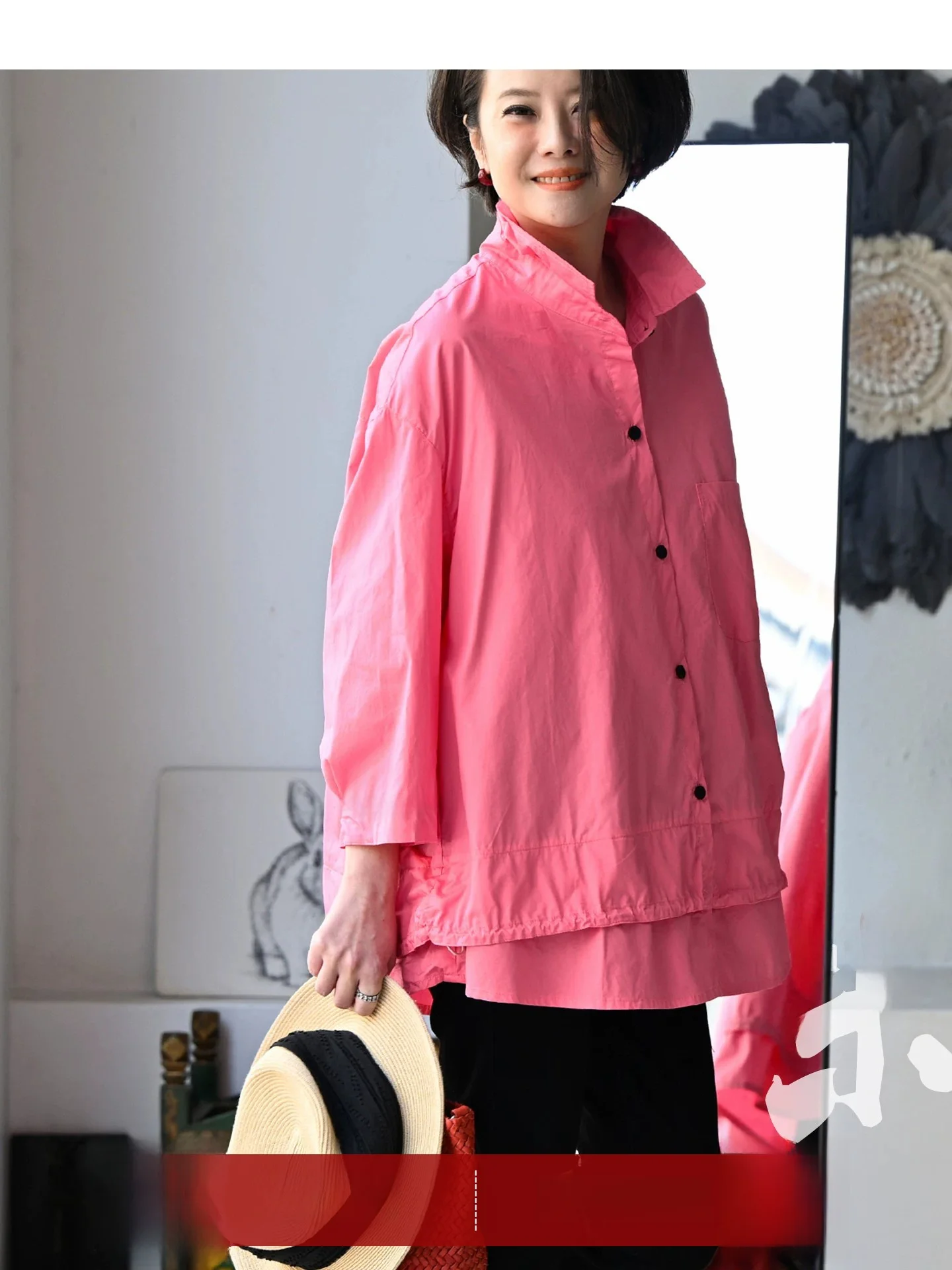 

Casual Artistic Pure Cotton Drawstring Double Layer A-Line Shirt Women's 9-Sleeve Spring Milan Declaration Breathable Comfort...