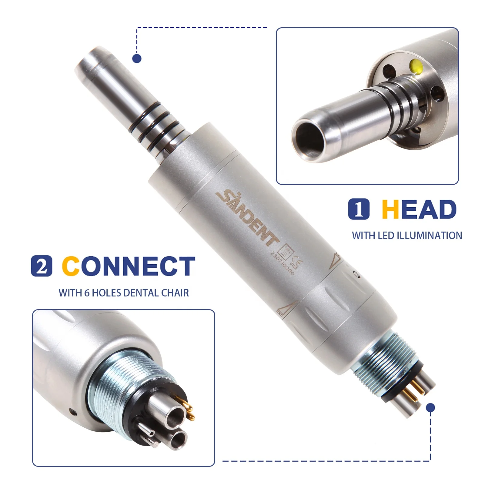 New Arrival! Dental Fiber Optic LED 6 Holes Air Motor Slow Low Speed Handpiece Internal Water Spray Fit N-S-K