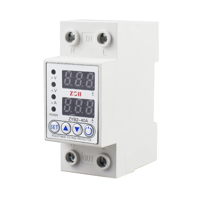 40A 63A 230V Adjustable Over Voltage Under Voltage Reclosing Protector Relay Limit Over Current Protection Dual Digital Display