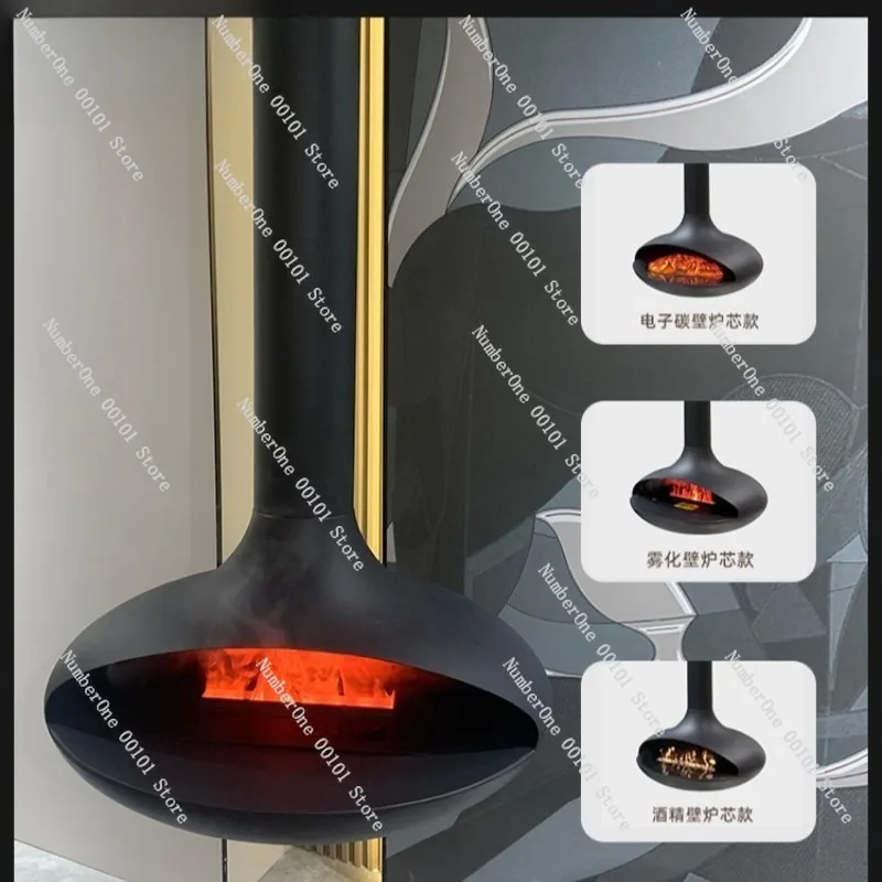 Atomization Electronic Fireplace with Simulated Flame, Suspended Flying Saucer Design Humidifier, Decorative Alcohol Heater