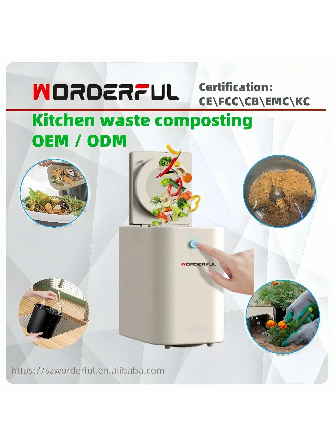 4.5L White Smart Electric Kitchen Composter Customized Factory Whole Turns Food Waste To Compost For Household Use