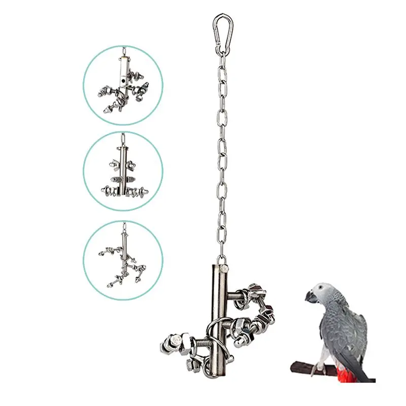 304 Stainless Steel Parrot Chew Toy Hanging Screw Puzzle Molar Bird Toy for Medium Large Parrot African Grey Macaw