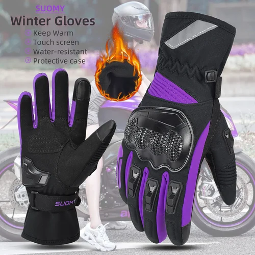 Imagen 2 del producto SUOMY-guantes de invierno para motocicleta para mujer, color rosa/púrpura, resistentes al viento, impermeables, para motorista, pantalla táctil, cálidos, para montar