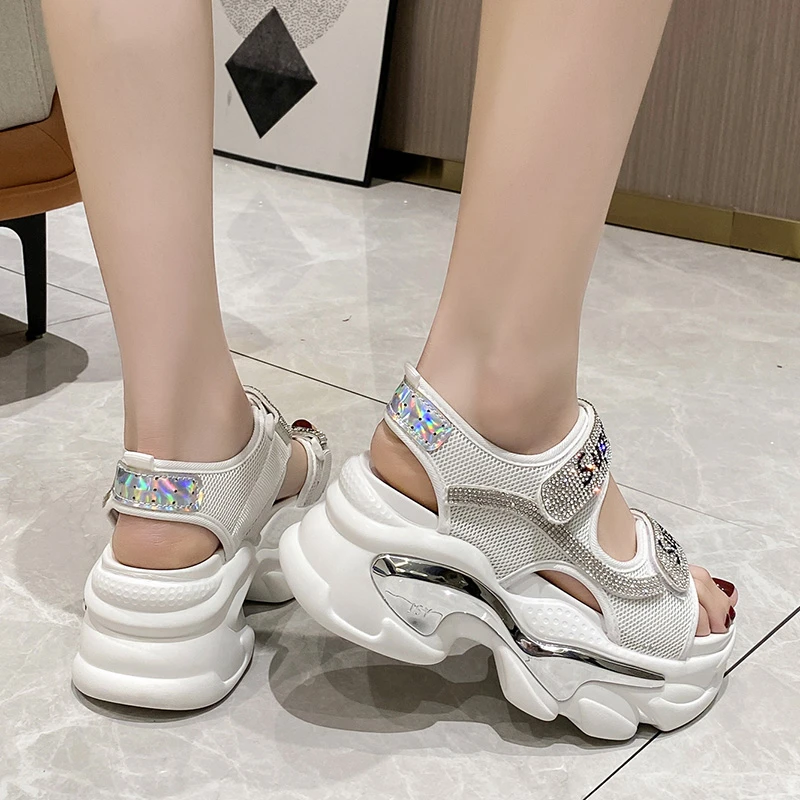 2024 New Summer High Platform Women Sandals Buckle Wedges Bling Shoes Fashion Outside Chunky Sandals Beach Casual Slides Woman