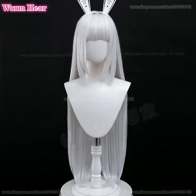 New! Game Blanc Synthetic Wig 100cm Long Straight Light Silver White Cosplay Wig And Teeth Heat Resistant Fibre Party Woman Wigs