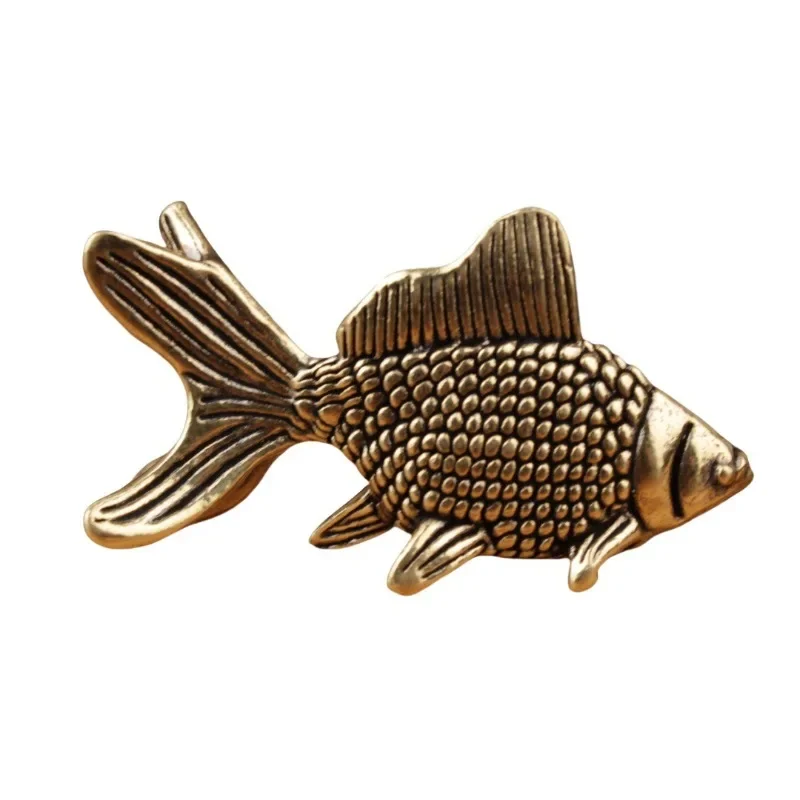 Cute Vintage Brass Goldfish Statue Ancient Lifelike Goldfish Figurines Elegant Exquisite Lucky Charm Animal Sculpture Halloween