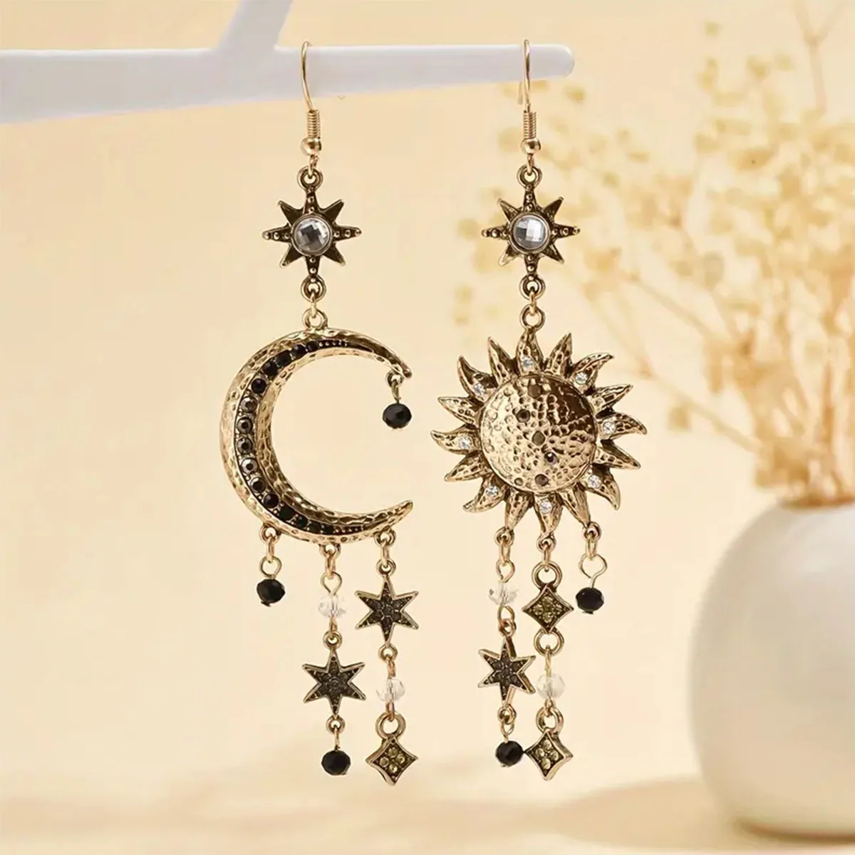 

Vintage Bohemian Style Sun Moon Stars Tassel Drop Earring for Women Sparking Rhinestone Party Jewelry Accessories