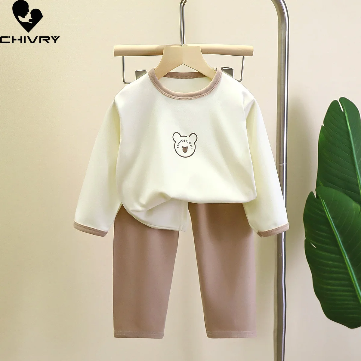 Pijamas cálidos para bebés, niños y niñas, Tops de manga larga con pantalones de dibujos animados, conjuntos de ropa de dormir para niños pequeños, otoño e invierno, nuevo