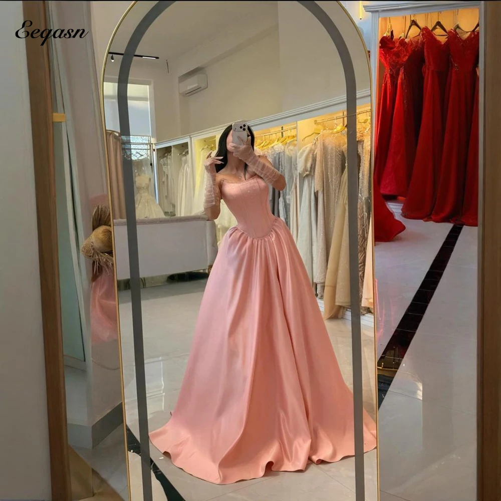 

Modest Women Pink Evening Dress Floor Length Special Occasion Dresses For Woman Party Wedding Vestidos De Festa Customized