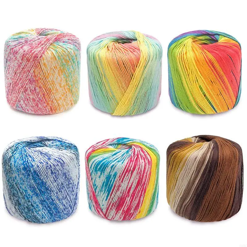 

U6XC 40g 8 Strands Rainbow Colorful Cotton Lace Yarn DIY Hand Knitting Crochet Thread